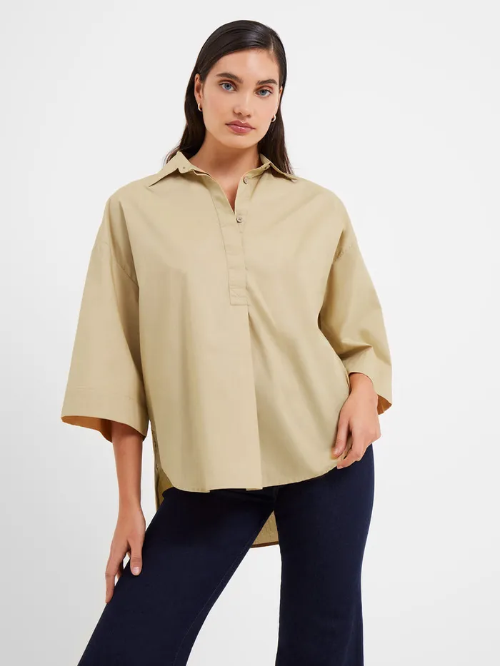Woman Tops French Connection Rhodes Poplin Popover Shirt Incense Woman Tops French Connection Rhodes Poplin Popover Shirt Incense