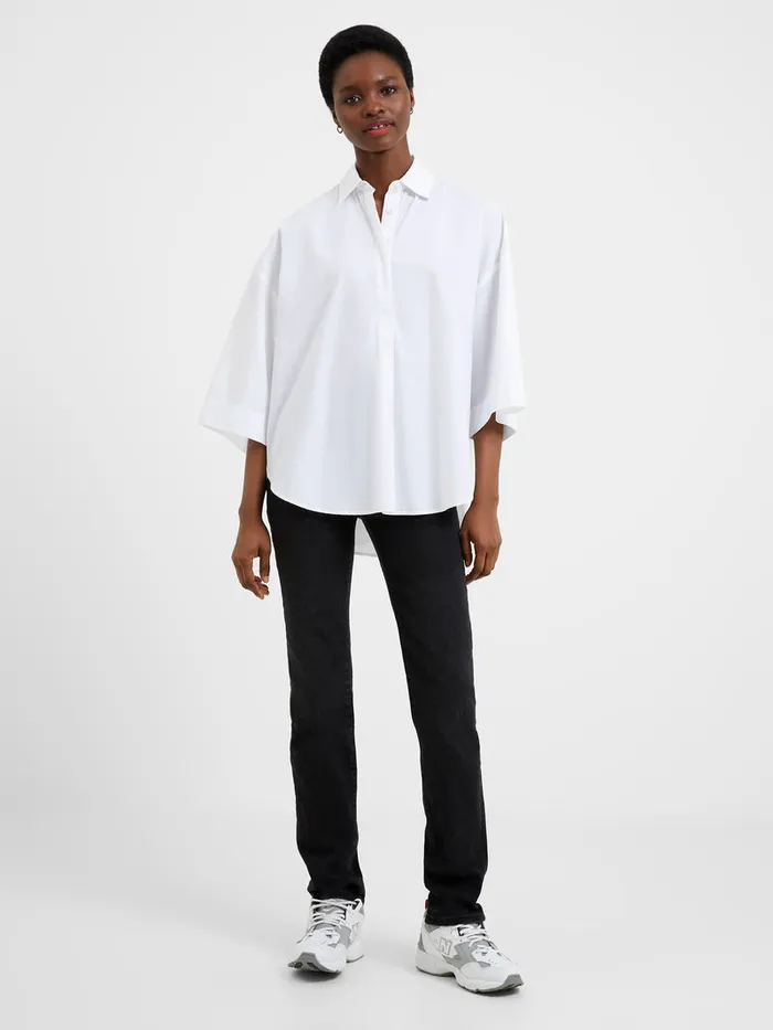 Woman Tops French Connection Rhodes Poplin Popover Shirt Linen White Woman Tops French Connection Rhodes Poplin Popover Shirt Linen White
