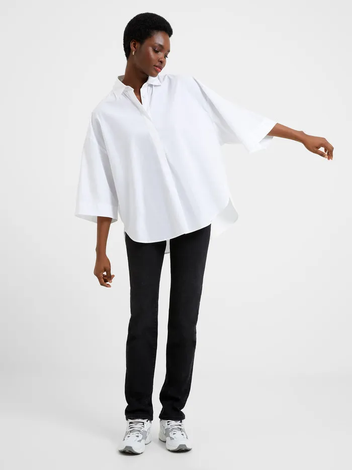 Woman Tops French Connection Rhodes Poplin Popover Shirt Linen White Woman Tops French Connection Rhodes Poplin Popover Shirt Linen White