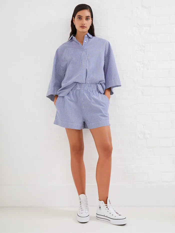 Woman Tops French Connection Rhodes Poplin Stripe Popover Shirt Linen Whitemarine Woman Tops French Connection Rhodes Poplin Stripe Popover Shirt Linen Whitemarine