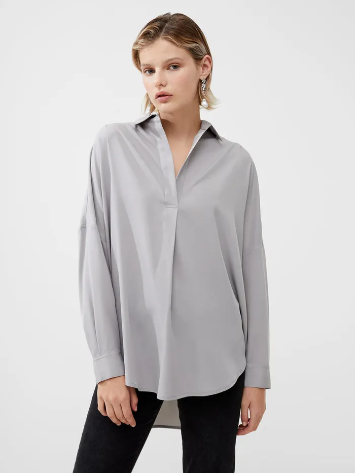 Woman Tops French Connection Rhodes Recycled Crepe Popover Shirt Alloy