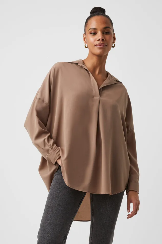 Woman Tops French Connection Rhodes Recycled Crepe Popover Shirt Mocha Mousse Woman Tops French Connection Rhodes Recycled Crepe Popover Shirt Mocha Mousse