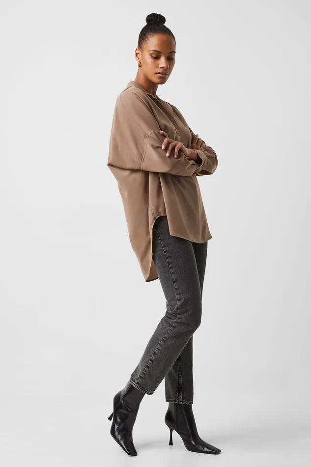 Woman Tops French Connection Rhodes Recycled Crepe Popover Shirt Mocha Mousse Woman Tops French Connection Rhodes Recycled Crepe Popover Shirt Mocha Mousse