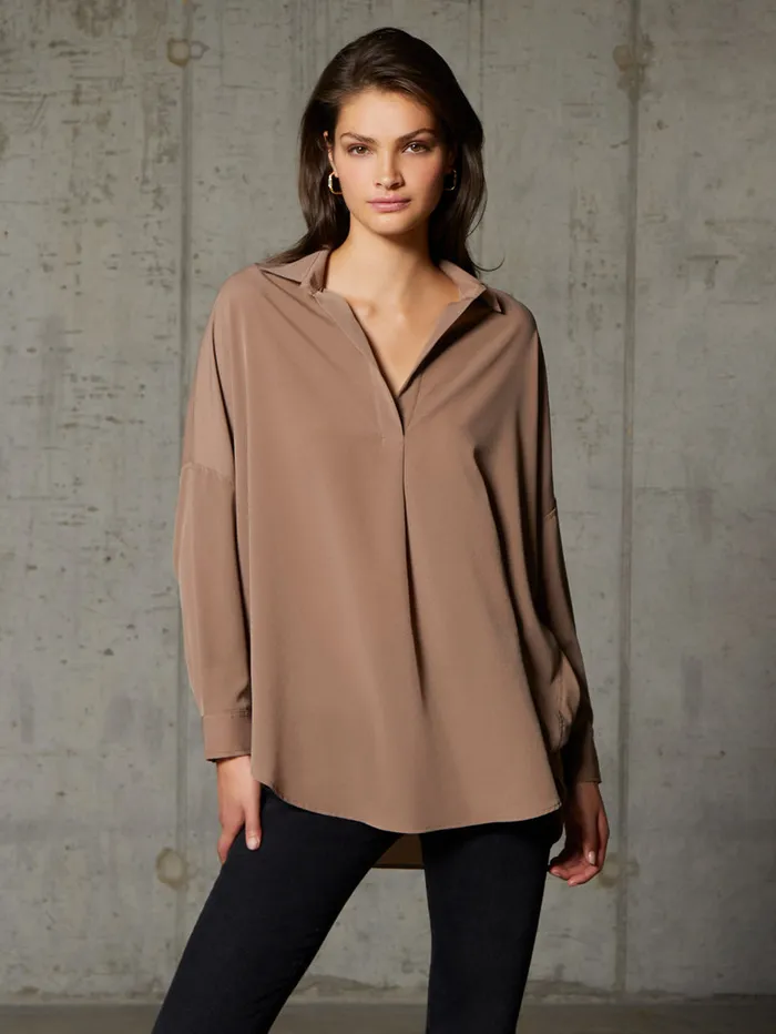 Woman Tops French Connection Rhodes Recycled Crepe Popover Shirt Mocha Mousse Woman Tops French Connection Rhodes Recycled Crepe Popover Shirt Mocha Mousse