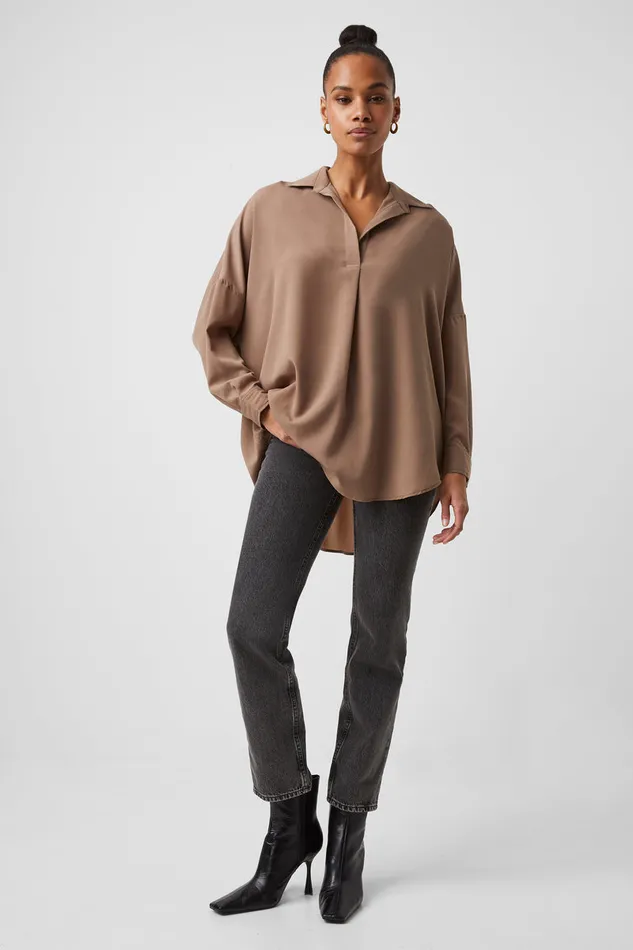 Woman Tops French Connection Rhodes Recycled Crepe Popover Shirt Mocha Mousse Woman Tops French Connection Rhodes Recycled Crepe Popover Shirt Mocha Mousse