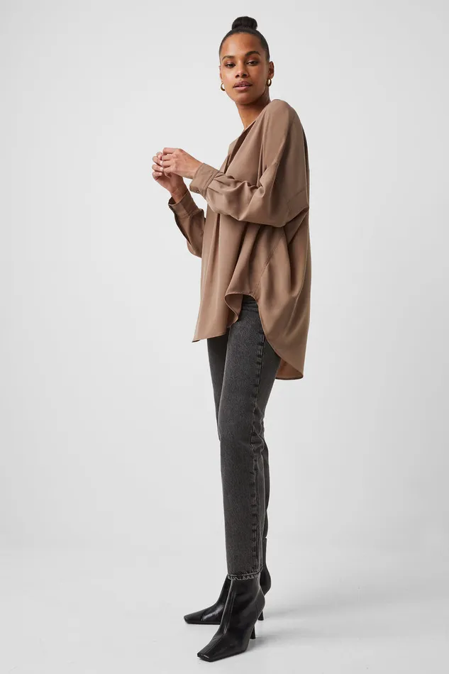 Woman Tops French Connection Rhodes Recycled Crepe Popover Shirt Mocha Mousse Woman Tops French Connection Rhodes Recycled Crepe Popover Shirt Mocha Mousse