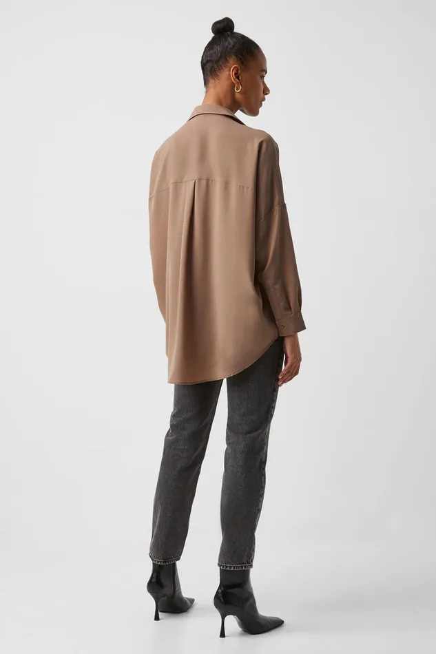 Woman Tops French Connection Rhodes Recycled Crepe Popover Shirt Mocha Mousse Woman Tops French Connection Rhodes Recycled Crepe Popover Shirt Mocha Mousse