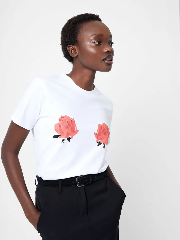 Woman Tops French Connection Roses Graphic TShirt White