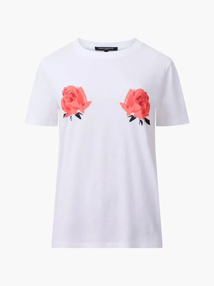 Woman Tops French Connection Roses Graphic TShirt White Woman Tops French Connection Roses Graphic TShirt White