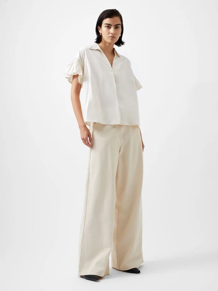 Woman Tops French Connection Sindey Cotton Short Sleeve Popover Shirt Classic Cream Woman Tops French Connection Sindey Cotton Short Sleeve Popover Shirt Classic Cream