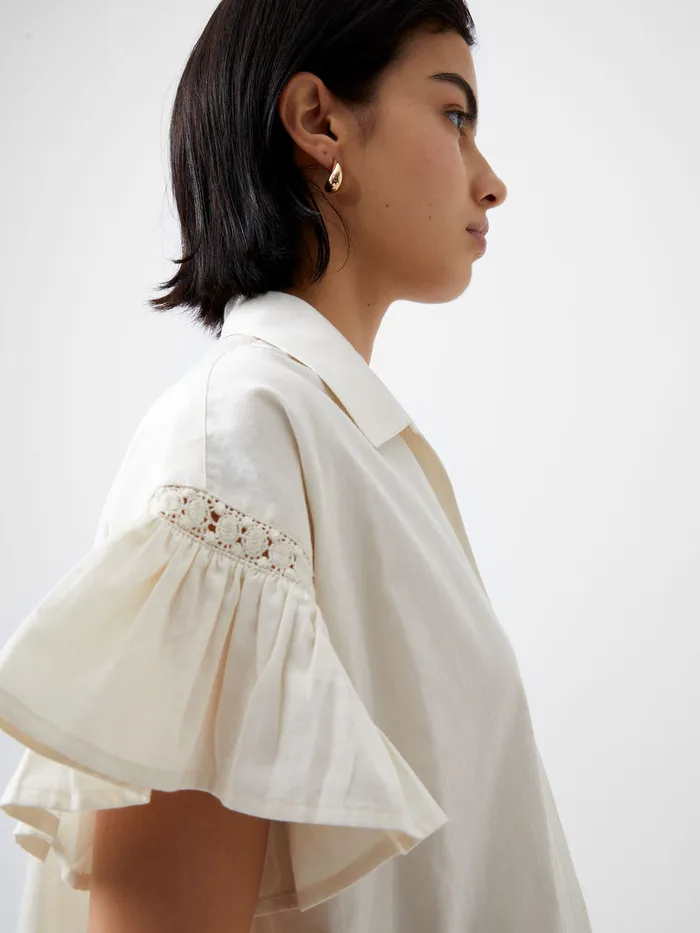 Woman Tops French Connection Sindey Cotton Short Sleeve Popover Shirt Classic Cream Woman Tops French Connection Sindey Cotton Short Sleeve Popover Shirt Classic Cream