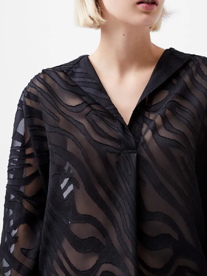 Woman Tops French Connection Zebra Devore Popover Shirt Black Woman Tops French Connection Zebra Devore Popover Shirt Black