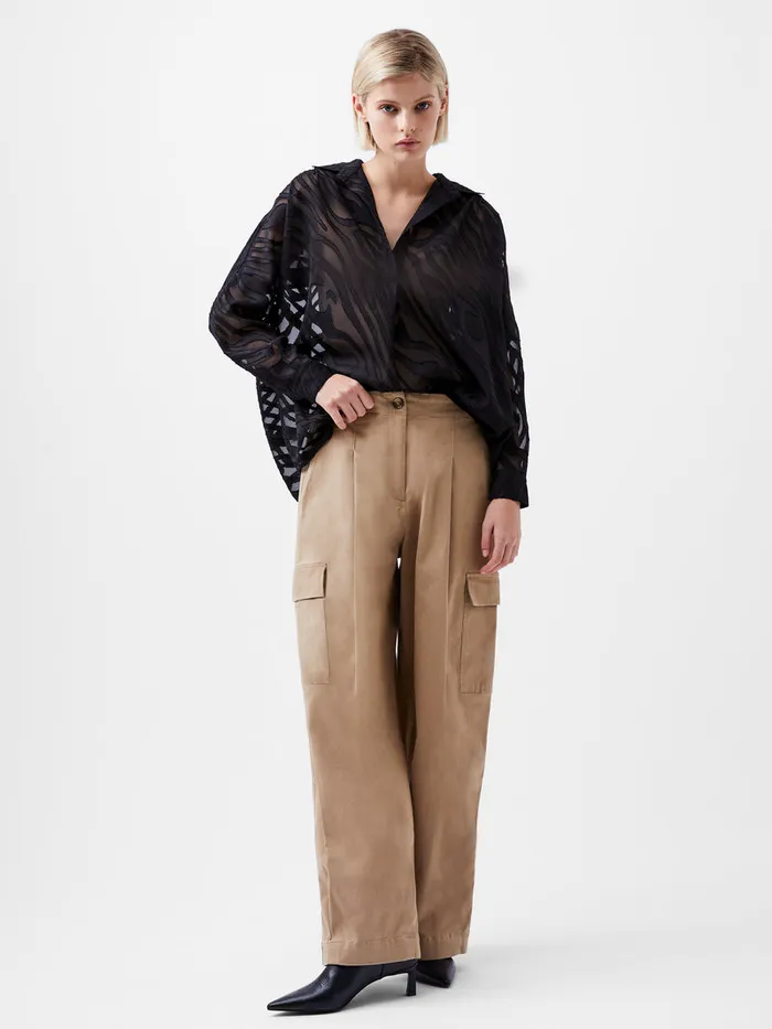 Woman Tops French Connection Zebra Devore Popover Shirt Black Woman Tops French Connection Zebra Devore Popover Shirt Black