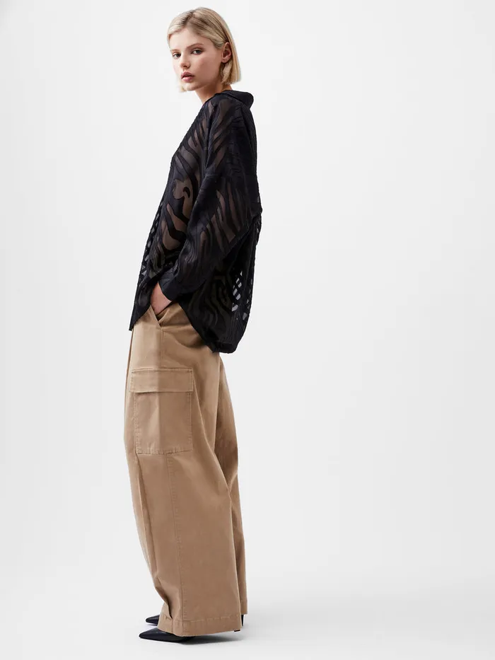 Woman Tops French Connection Zebra Devore Popover Shirt Black Woman Tops French Connection Zebra Devore Popover Shirt Black