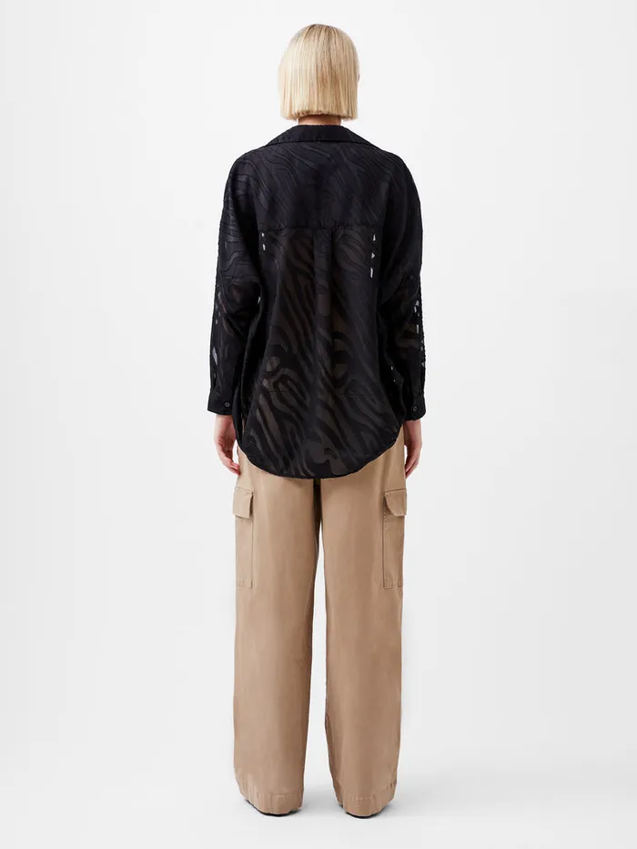 Woman Tops French Connection Zebra Devore Popover Shirt Black Woman Tops French Connection Zebra Devore Popover Shirt Black