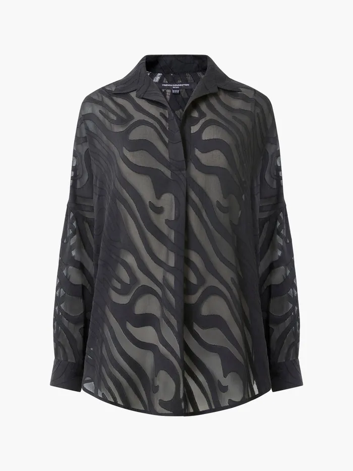 Woman Tops French Connection Zebra Devore Popover Shirt Black Woman Tops French Connection Zebra Devore Popover Shirt Black