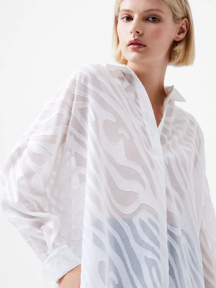 Woman Tops French Connection Zebra Devore Popover Shirt Winter White