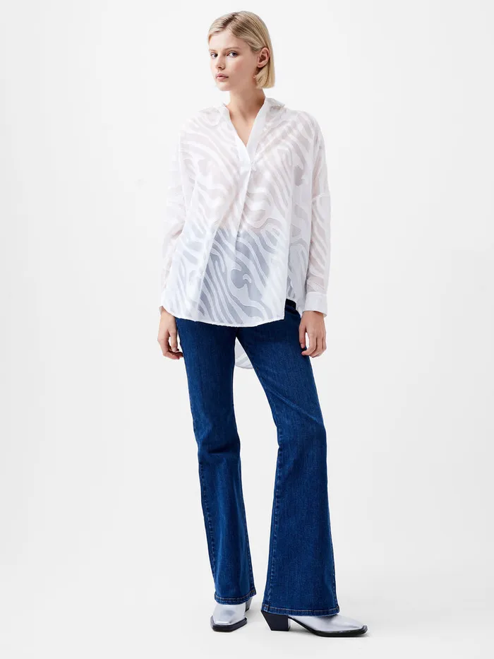 Woman Tops French Connection Zebra Devore Popover Shirt Winter White Woman Tops French Connection Zebra Devore Popover Shirt Winter White