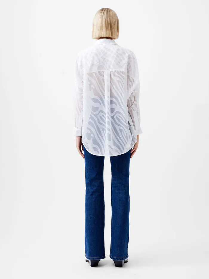 Woman Tops French Connection Zebra Devore Popover Shirt Winter White Woman Tops French Connection Zebra Devore Popover Shirt Winter White