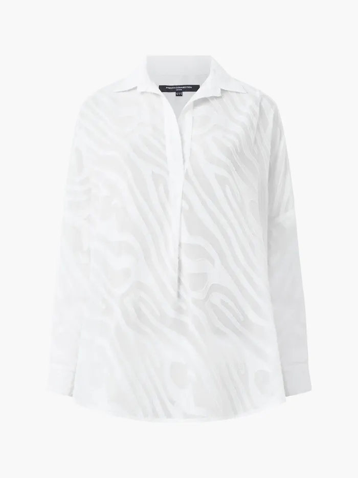 Woman Tops French Connection Zebra Devore Popover Shirt Winter White Woman Tops French Connection Zebra Devore Popover Shirt Winter White