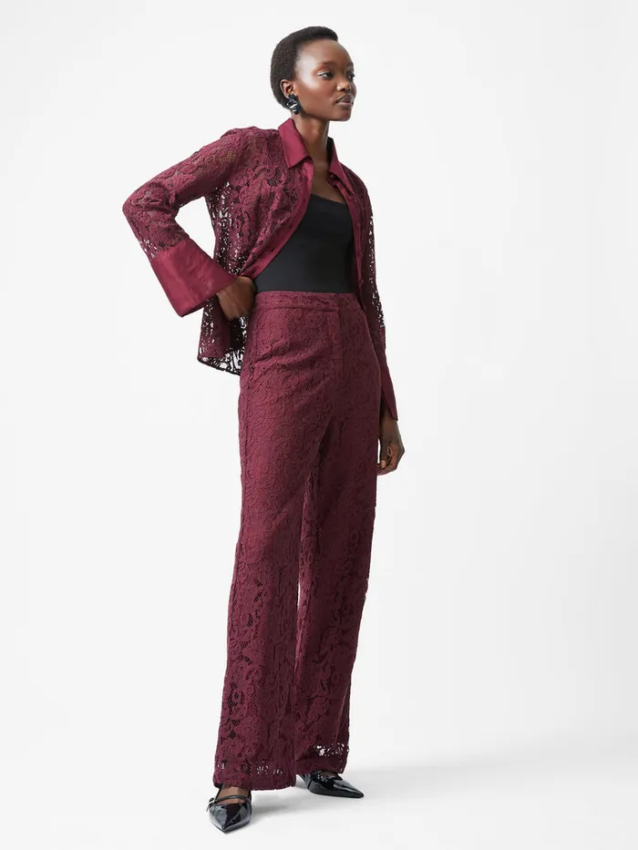 Woman Trousers French Connection Asura Lace Flared Trousers Burgundy Red