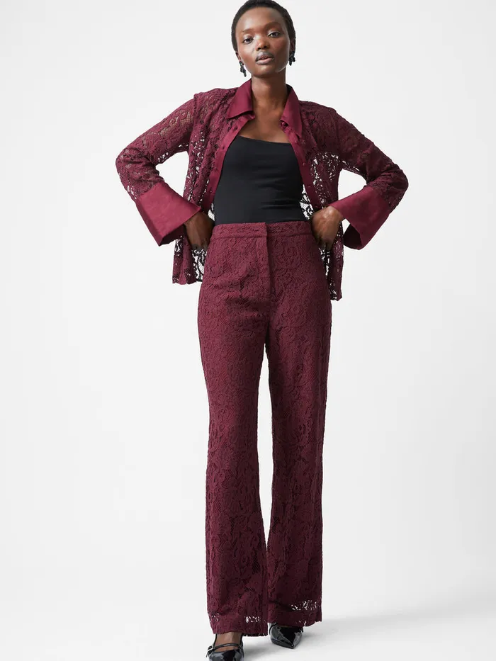 Woman Trousers French Connection Asura Lace Flared Trousers Burgundy Red Woman Trousers French Connection Asura Lace Flared Trousers Burgundy Red