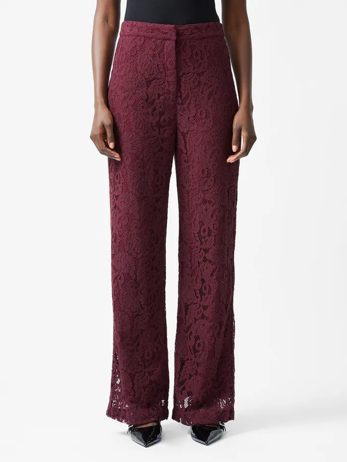 Woman Trousers French Connection Asura Lace Flared Trousers Burgundy Red Woman Trousers French Connection Asura Lace Flared Trousers Burgundy Red