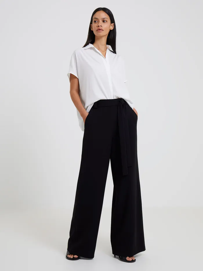 Woman Trousers French Connection Whisper Belted Palazzo Trousers Black