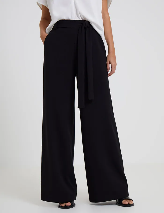 Woman Trousers French Connection Whisper Belted Palazzo Trousers Black Woman Trousers French Connection Whisper Belted Palazzo Trousers Black