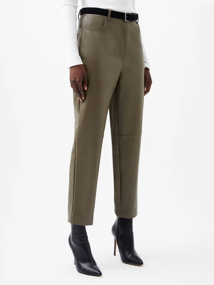 Woman Women039s Winter Outfits French Connection Crolenda PU Tapered Trousers Tarmac Khaki Woman Women039s Winter Outfits French Connection Crolenda PU Tapered Trousers Tarmac Khaki