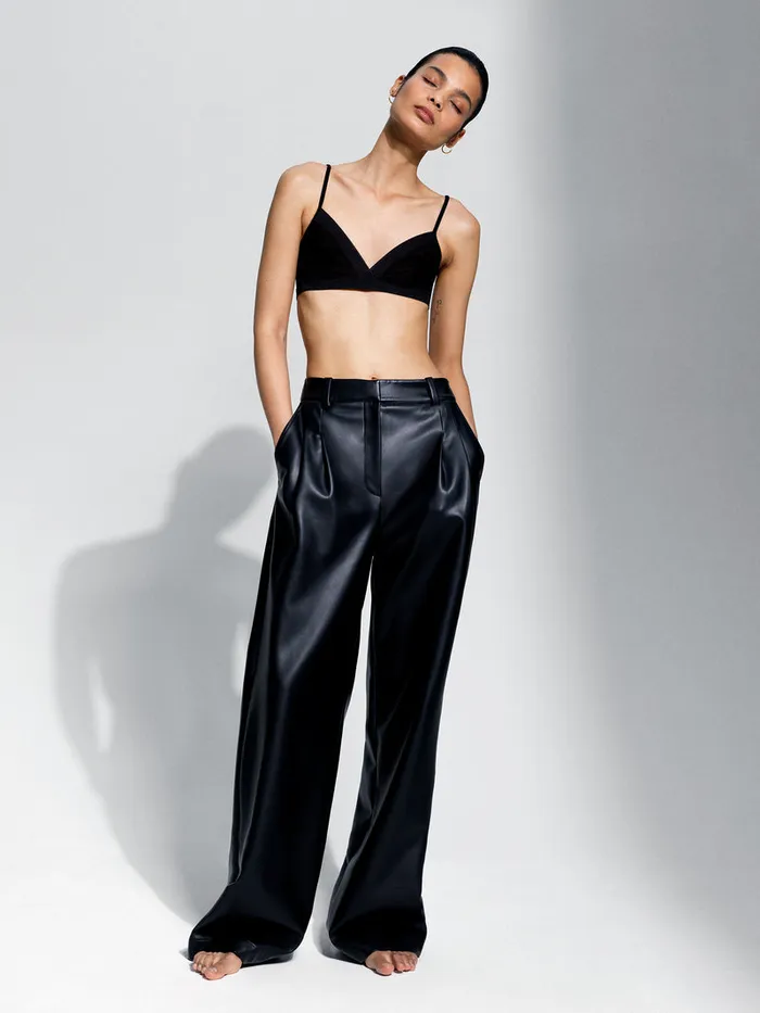 Woman Women039s Winter Outfits French Connection Crolenda PU Wide Leg Trousers Blackout