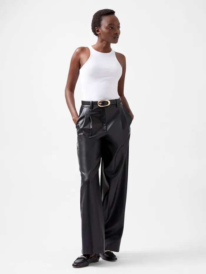 Woman Women039s Winter Outfits French Connection Crolenda PU Wide Leg Trousers Blackout Woman Women039s Winter Outfits French Connection Crolenda PU Wide Leg Trousers Blackout