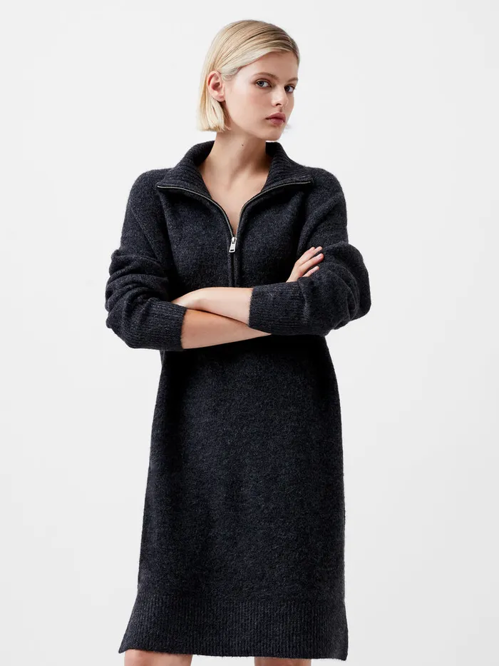Woman Women039s Winter Outfits French Connection Maddox Half Zip Long Sleeve Knit Dress Charcoal Mel Woman Women039s Winter Outfits French Connection Maddox Half Zip Long Sleeve Knit Dress Charcoal Mel