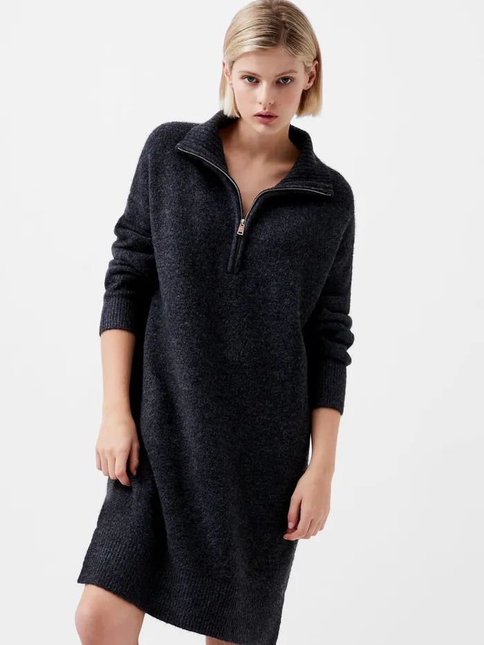 Woman Women039s Winter Outfits French Connection Maddox Half Zip Long Sleeve Knit Dress Charcoal Mel Woman Women039s Winter Outfits French Connection Maddox Half Zip Long Sleeve Knit Dress Charcoal Mel