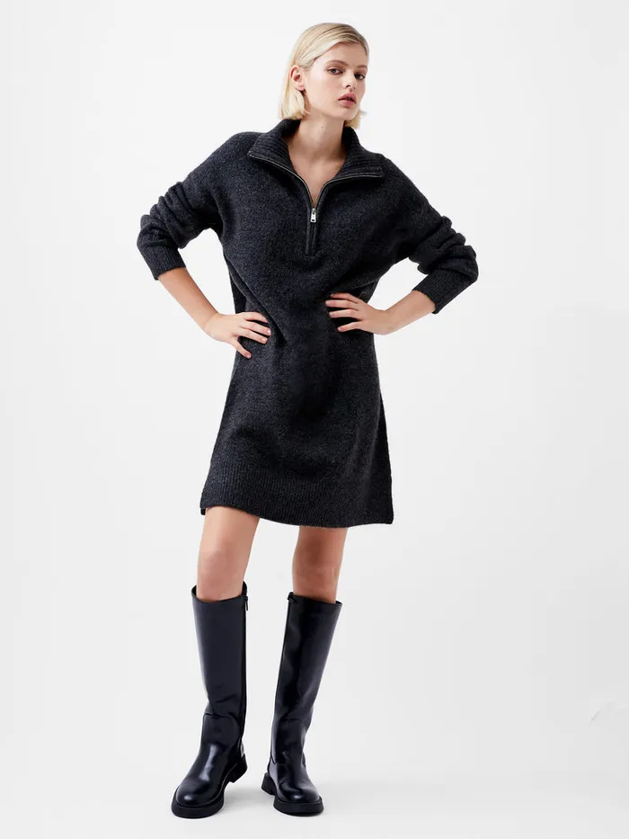Woman Women039s Winter Outfits French Connection Maddox Half Zip Long Sleeve Knit Dress Charcoal Mel Woman Women039s Winter Outfits French Connection Maddox Half Zip Long Sleeve Knit Dress Charcoal Mel