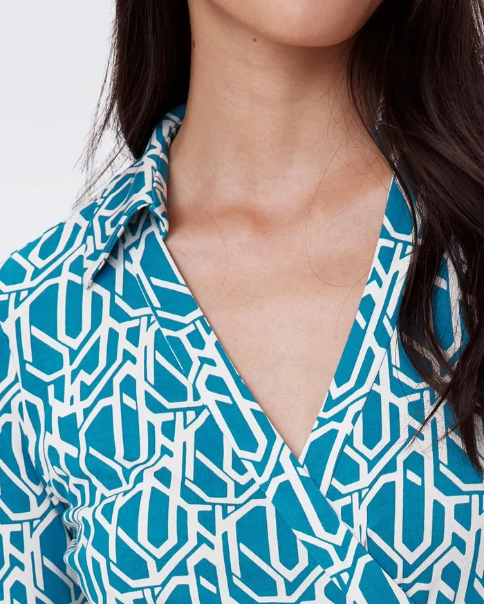 Women Abigail Silk Jersey Midi Wrap Dress Infinite Geo Teal DVF Dresses
