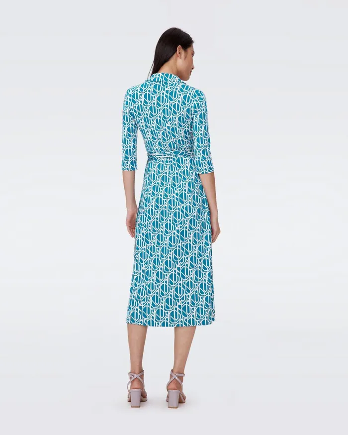 Women Abigail Silk Jersey Midi Wrap Dress Infinite Geo Teal DVF Dresses
