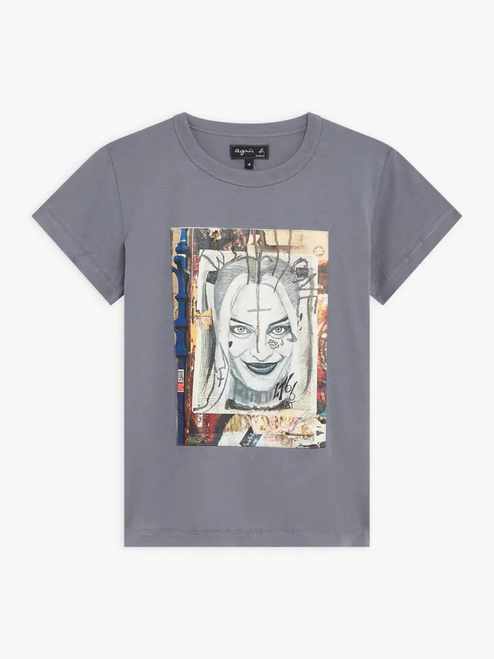 Women Agns B Artist039s Collection Grey Cotton Jersey Screenprinted Brando Tshirt Women Agns B Artist039s Collection Grey Cotton Jersey Screenprinted Brando Tshirt