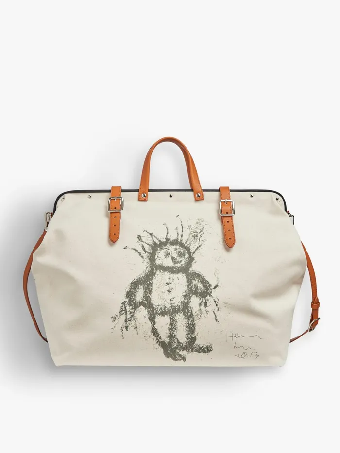 Women Agns B Bags Beige Cotton And Leather Boston Bag Artist Harmony Korine