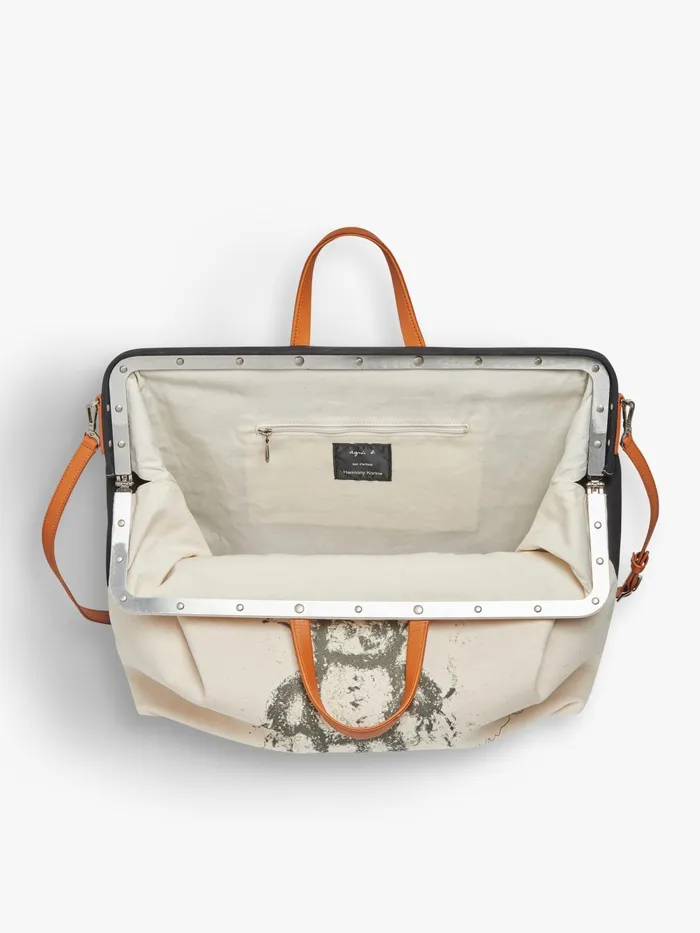 Women Agns B Bags Beige Cotton And Leather Boston Bag Artist Harmony Korine
