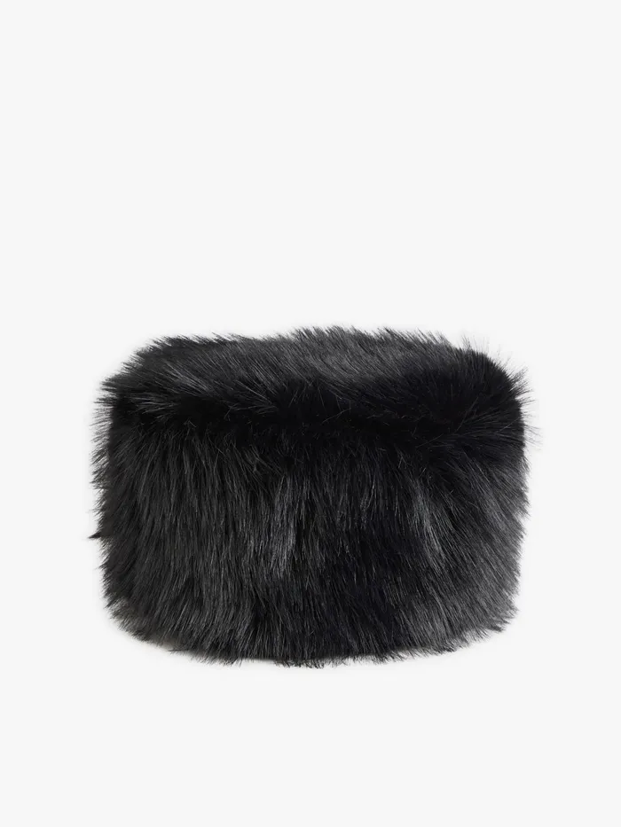 Women Agns B Caps and Hats Black Faux Fur Pillbox Katerina Hat