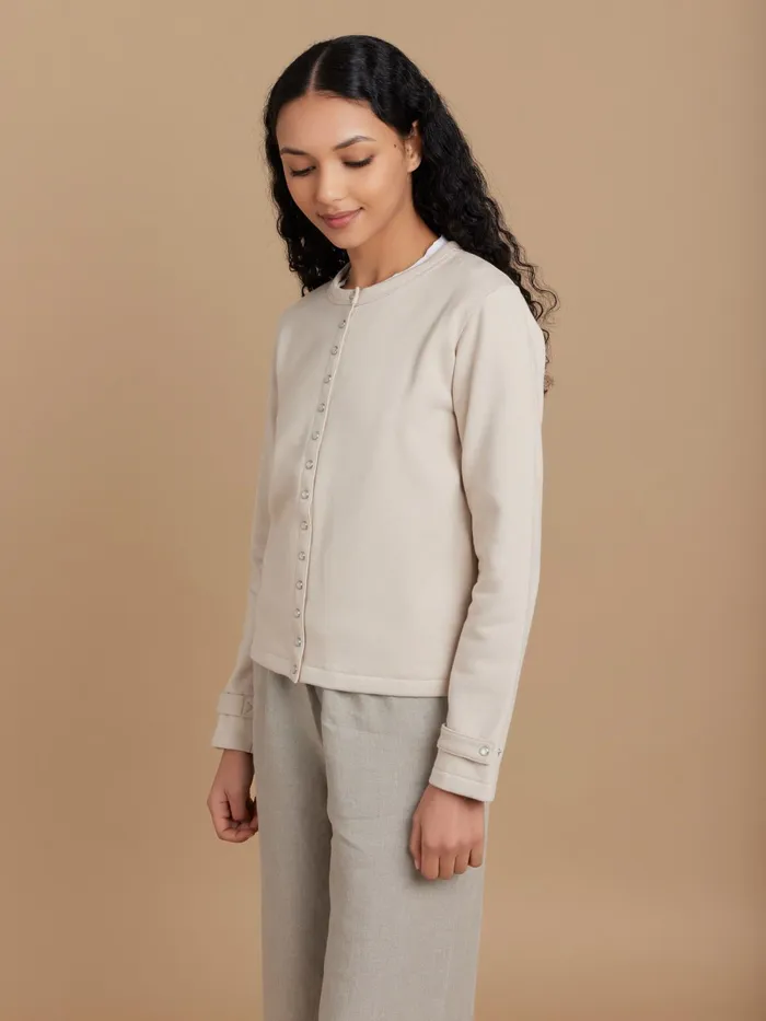 Women Agns B Cardigans Beige Cotton Fleece Rosana Snap Cardigan