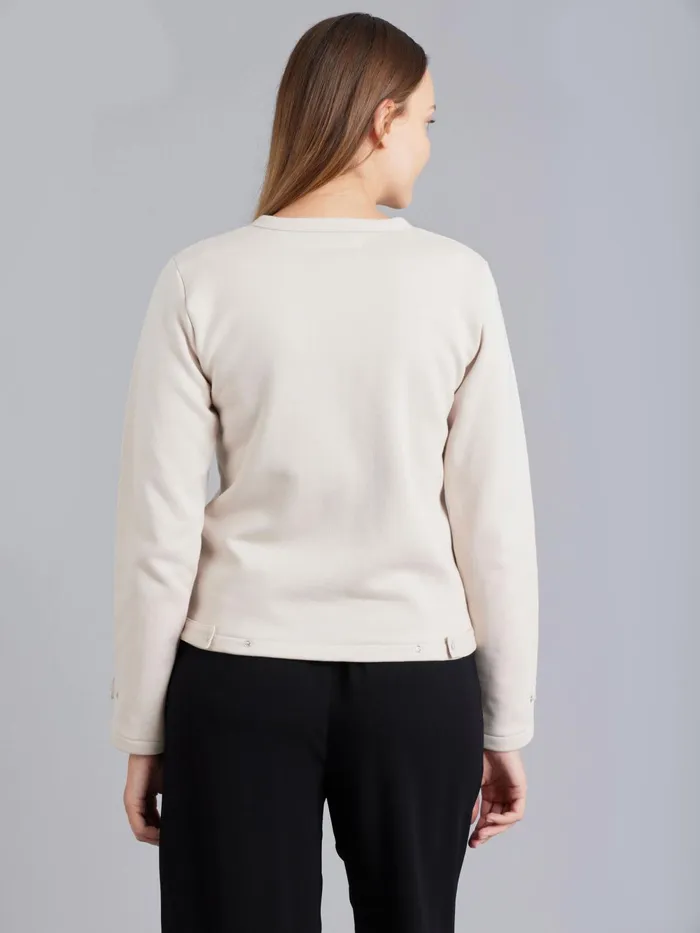 Women Agns B Cardigans Beige Cotton Fleece Rosana Snap Cardigan