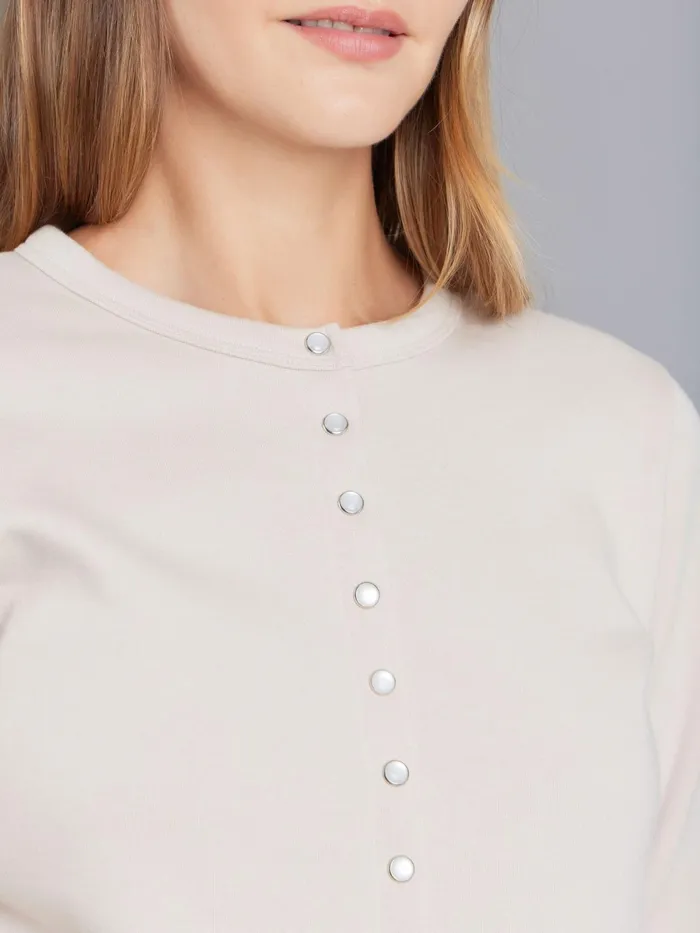 Women Agns B Cardigans Beige Cotton Fleece Rosana Snap Cardigan