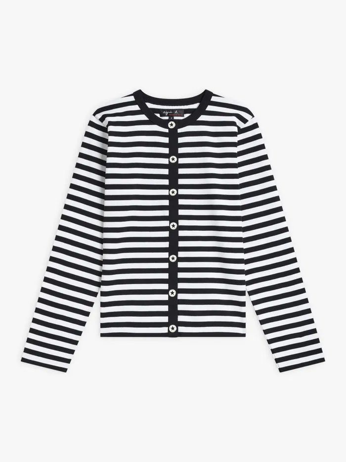 Women Agns B Cardigans Black And White Cotton Jersey Striped Astre Cardigan