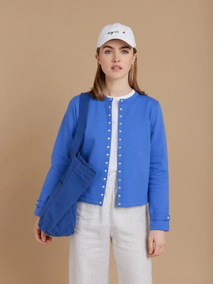 Women Agns B Cardigans Blue Cotton Fleece Rosana Snap Cardigan