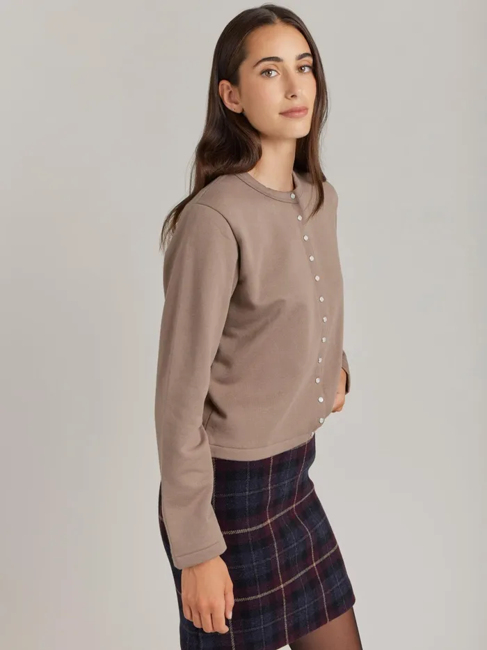 Women Agns B Cardigans Brown Cotton Fleece Snap Cardigan
