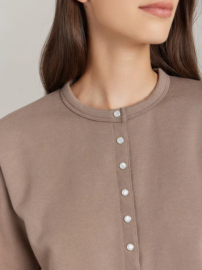 Women Agns B Cardigans Brown Cotton Fleece Snap Cardigan