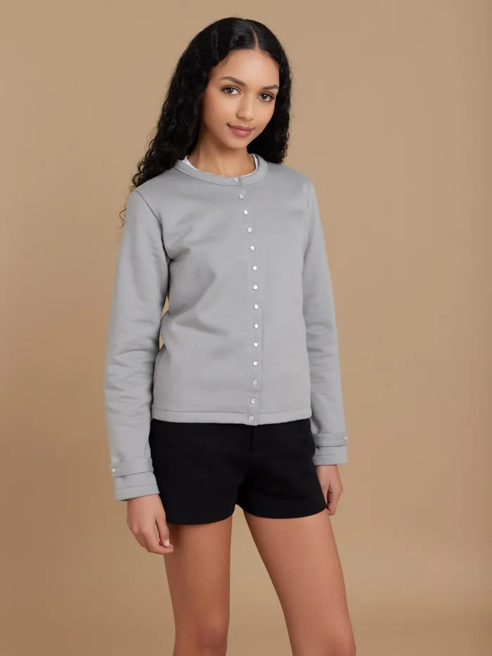 Women Agns B Cardigans Grey Cotton Fleece Rosana Snap Cardigan