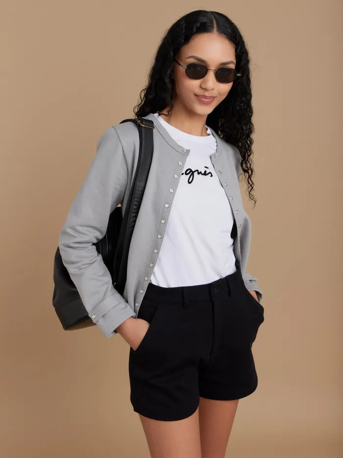 Women Agns B Cardigans Grey Cotton Fleece Rosana Snap Cardigan